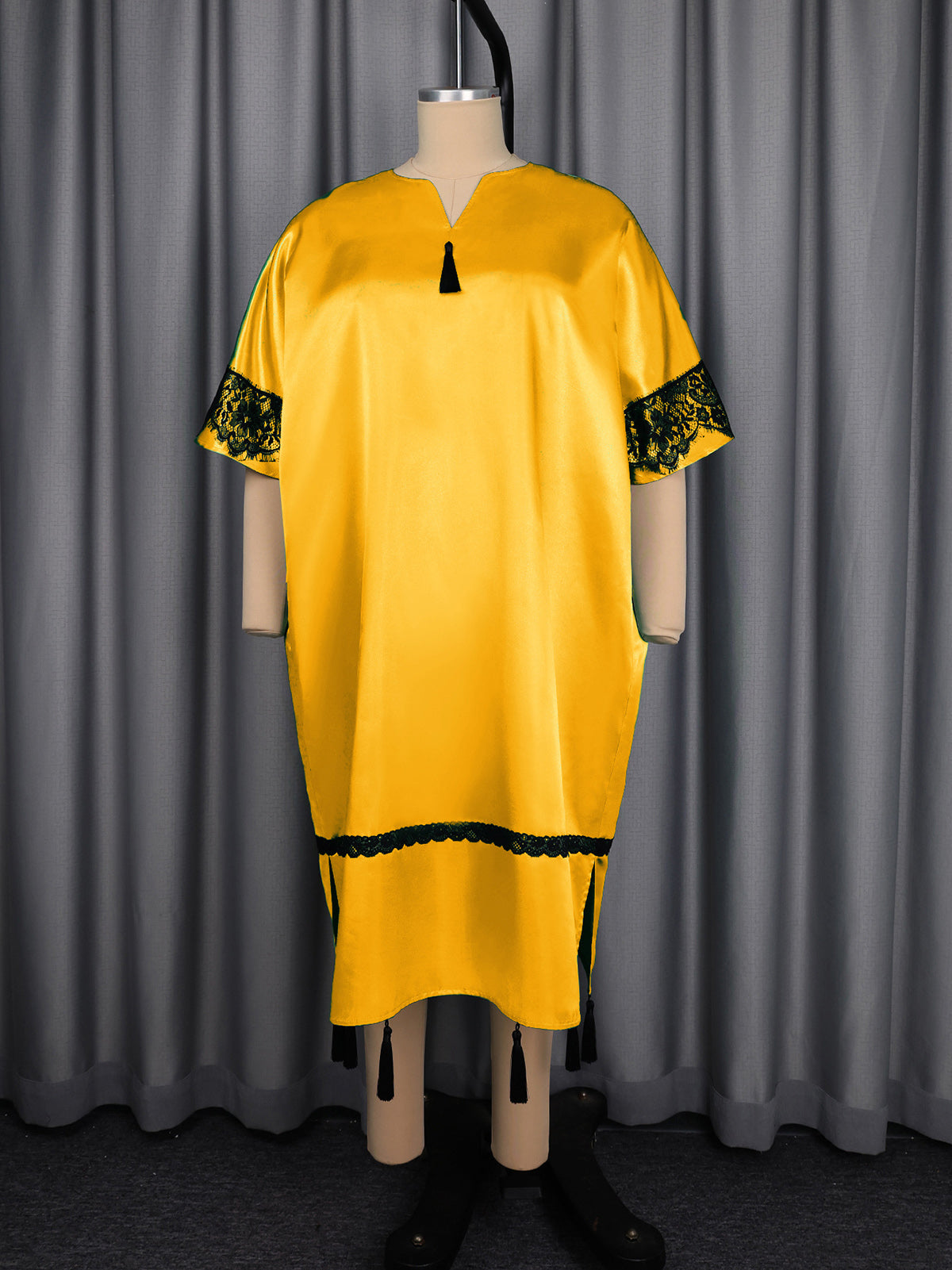 Elegant V Neck Loose Satin Midi Dress
