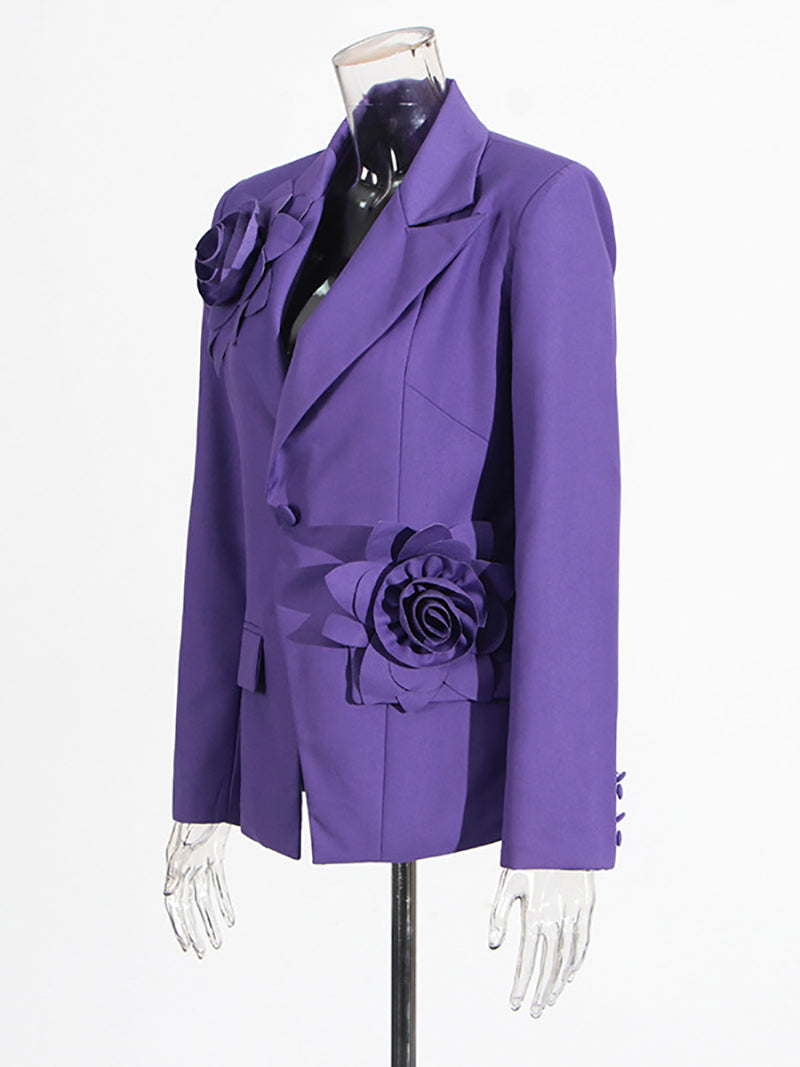 Solid Flower Patchwork Single Button Blazer