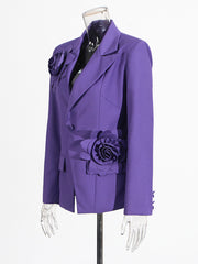 Solid Flower Patchwork Single Button Blazer