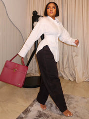 Belted Asymmetric Long Sleeve Blouse