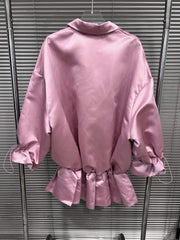 Casual Loose Drawstring Satin Ruffle Mini Dress