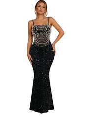 Sequin Velvet Rhinestone Maxi Dress