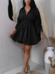 Plus Size Drawstring Cinched Waist Shirt Dress
