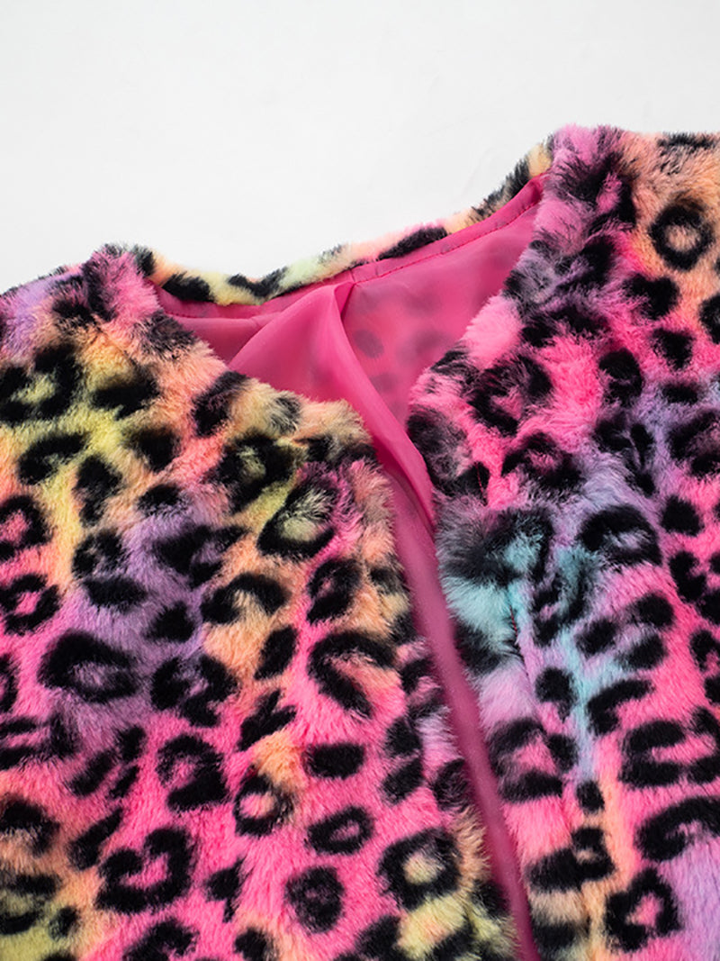 Colorful Leopard Fur And Leather Patchwork Short