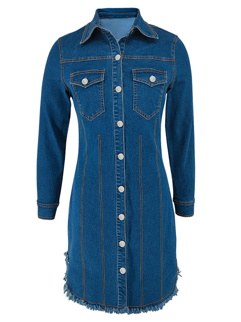 Fashion Single-breasted Denim Mini Dress