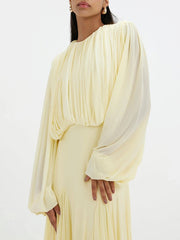 Ruched Contrast Round Neck Maxi Dress-boutique