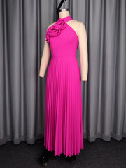 Elegant Halter Lace-up Slim Pleated Dress