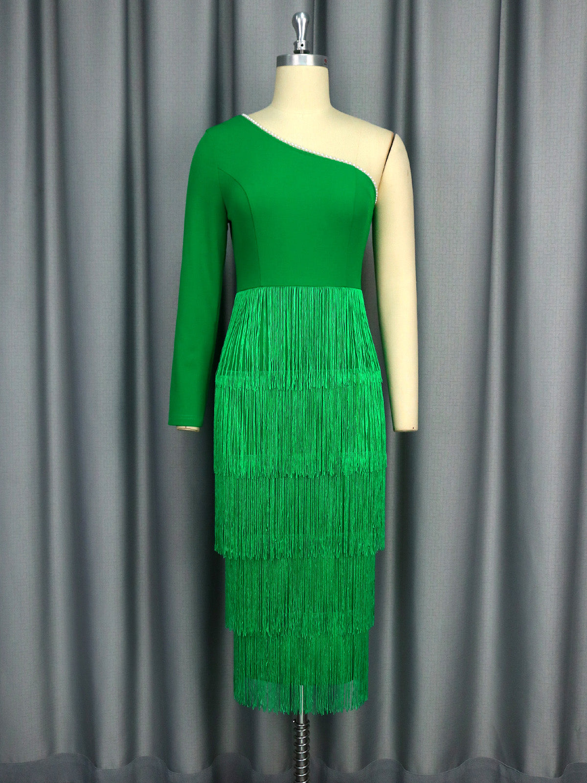 Elegant Single Shoulder Tiered Tassel Party Dress