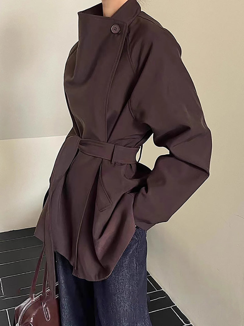 Solid Color Fashion Belted Trench Coat