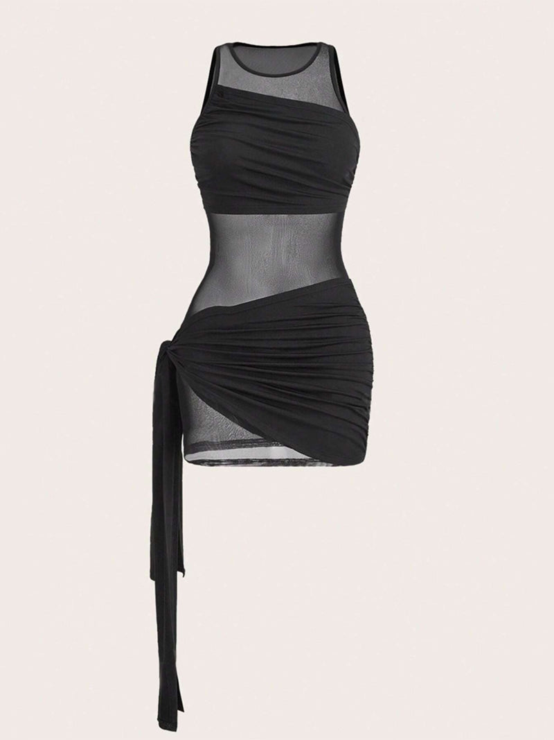 Sexy Mesh Elastic Dress Irregularity Dress