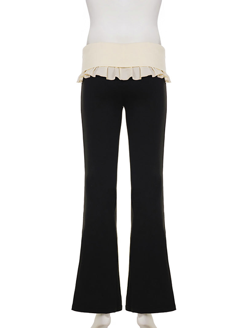 Casual Rib Knit Ruffles Patchwork Trousers