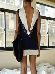 Round Neck Sleeveless Mini Dress Match Lace Vest