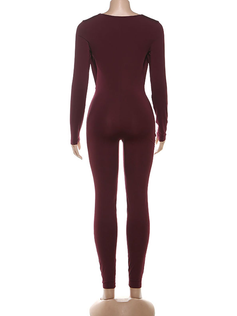 Sexy Metal Decor Tops Deep V Club Party Jumpsuits