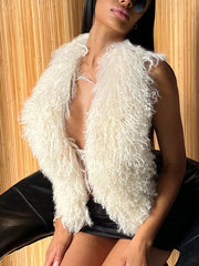 Sexy Fluffy Faux Fur Halter Backless Vest