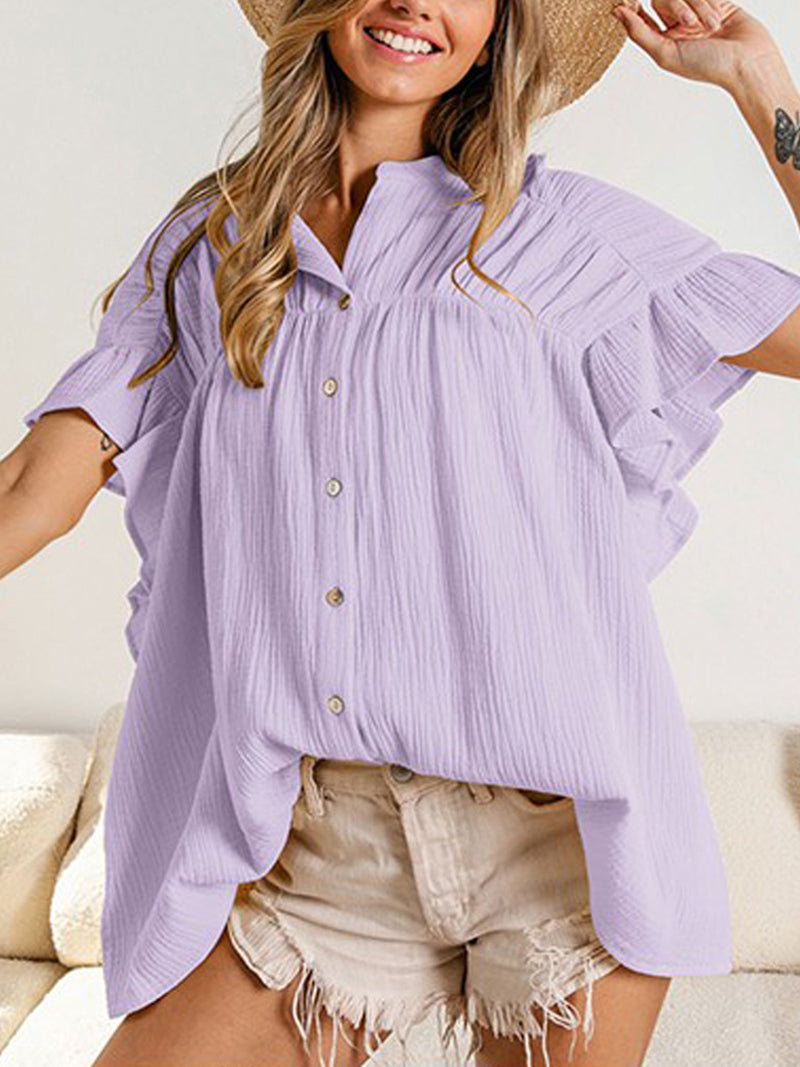 Fashion Short Sleeve Loose Pleat Top T-shirt