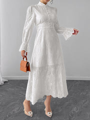 Elegant Hollow Out Cinched Waist Holiday Dress