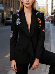 Boutique Rhinestone Butterfly Slim Blazer