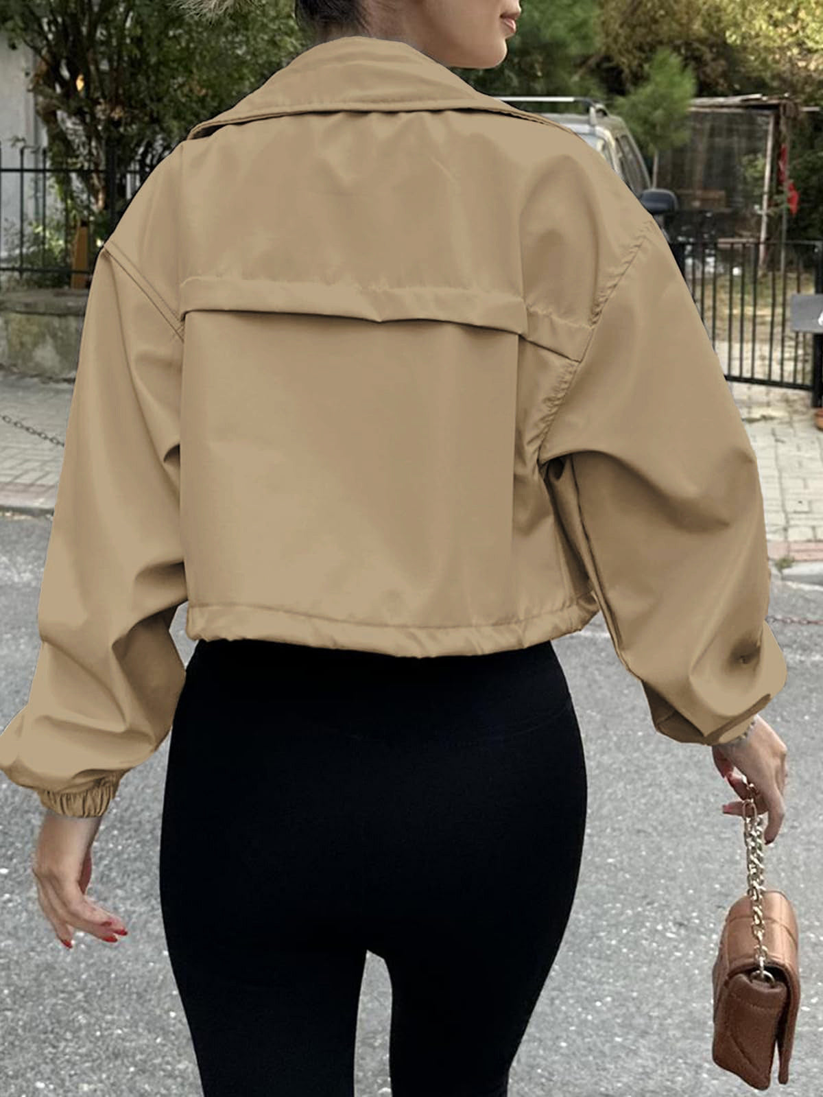 Fashion Zipper Cropped Jacket Trench Coat