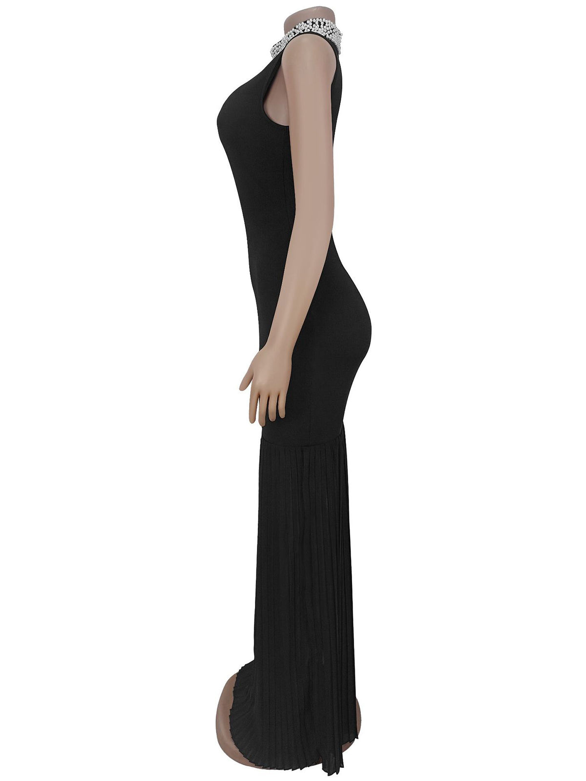 Elegant Beading Zipper O Neck Sleeveless Maxi Dress