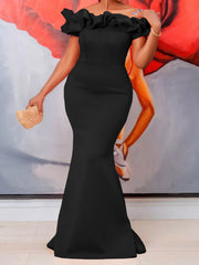 Fashion Ruffles Off Shoulder Slim Mermaid Dress