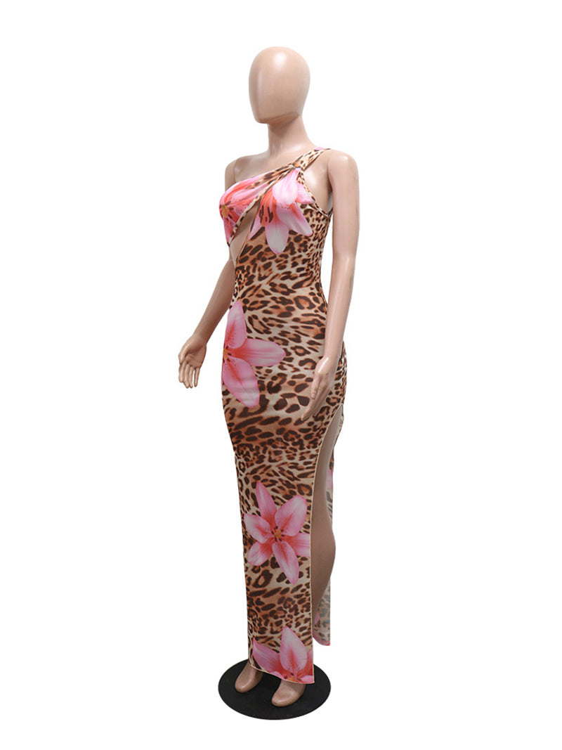 Sexy Sheer Mesh Leopard Print Maxi Dress