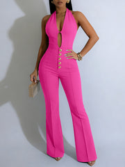 Halter Backless Flared Leg Jumpsuit