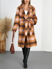 Fashion Check Print Long Sleeve Coat