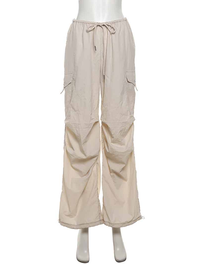 Drawstring Waist Wide Leg Cargo Pants Baggy Trousers