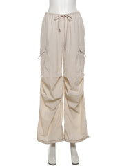 Drawstring Waist Wide Leg Cargo Pants Baggy Trousers