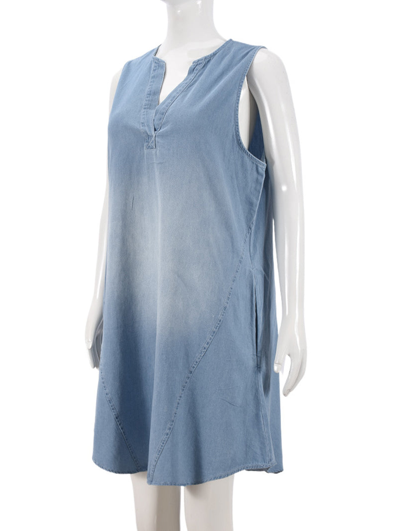 Denim V-Neck Sleeveless Loose Mini Dress