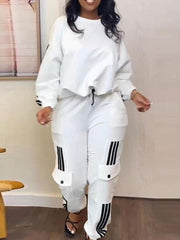 Fashion Stripe Comfy Sport Jogger Two Piece Tracksuit