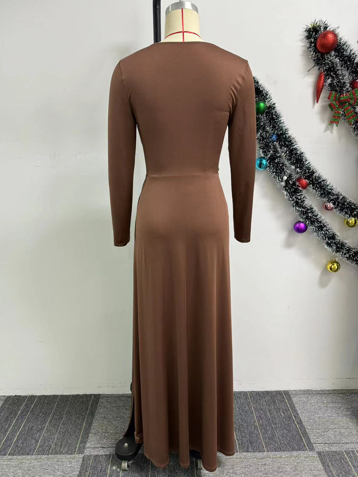 Square Neck Hollow Out Tight Split Maxi Dress