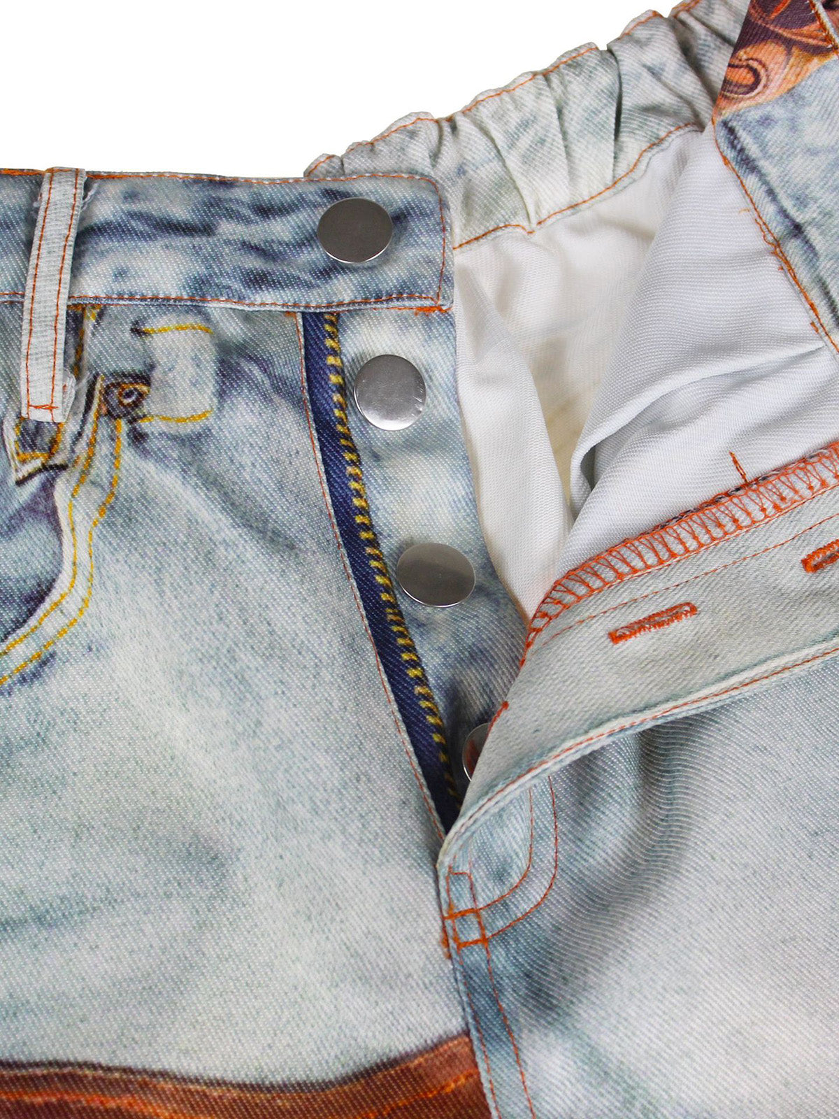 Fashion Print Wide Leg Denim Machete Pants Jeans