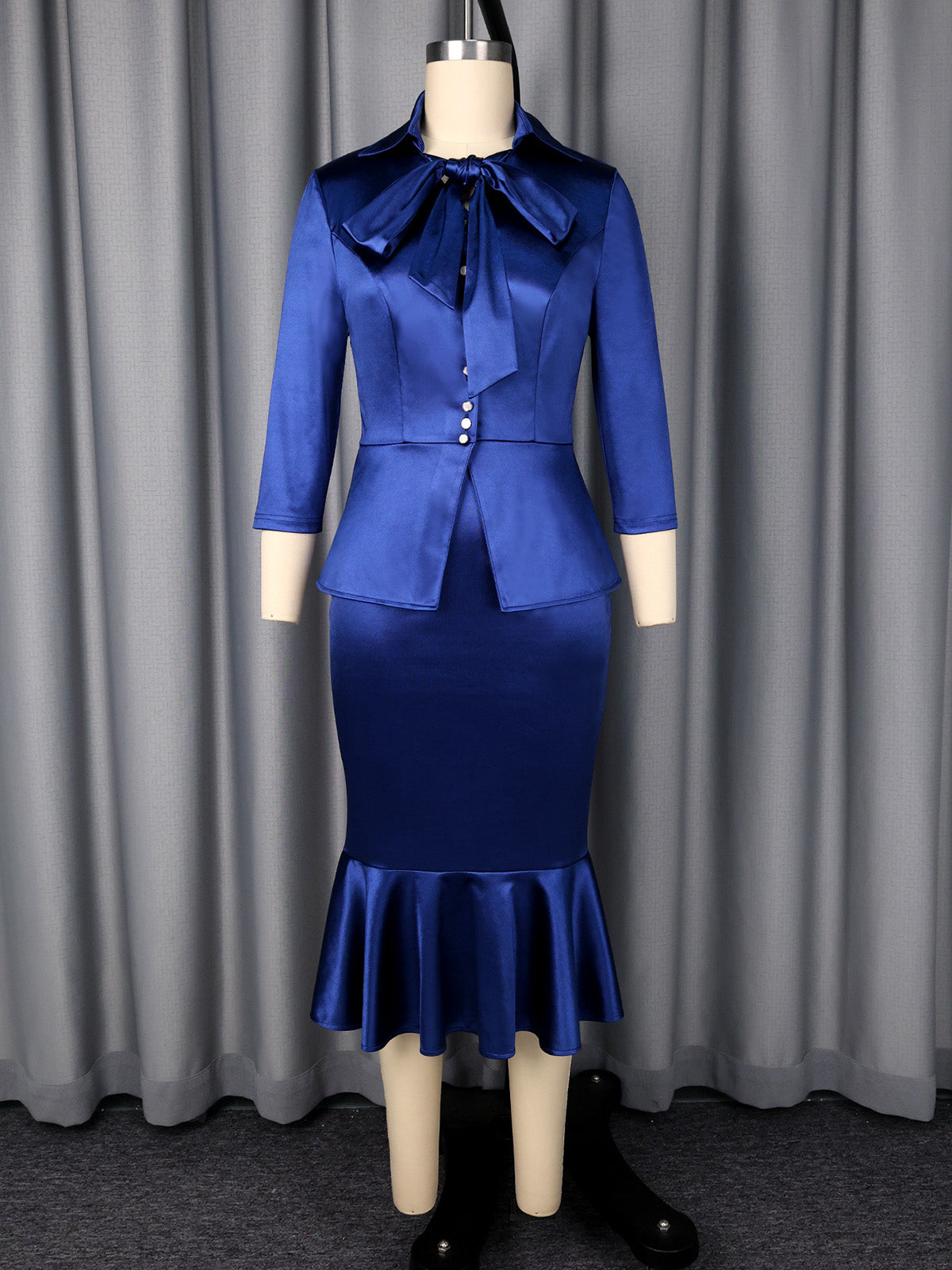 Bow Cinched Waist Slim Blazer And Fishtail Skirt Gown Set