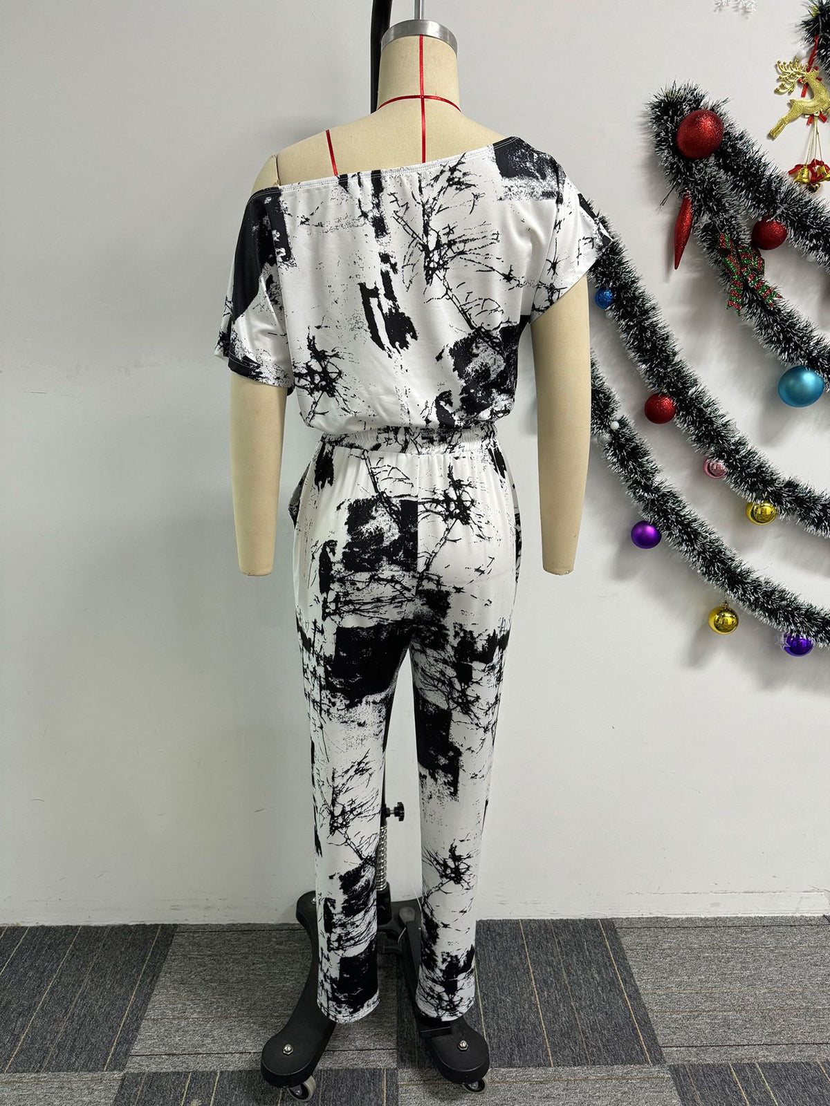 Fashion Print Short Sleeve Slim Jumpsuit