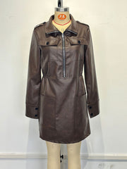 Vintage Zipper Loose Faux Leather Mini Dress