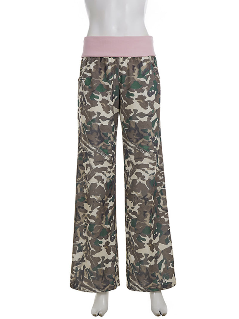 Vintage Camo Print Casual Straight Pants