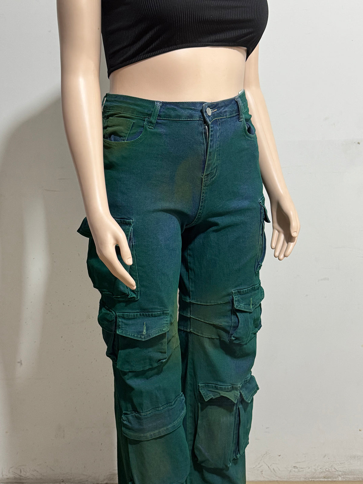 Tie Dye High Waist Cargo Jeans