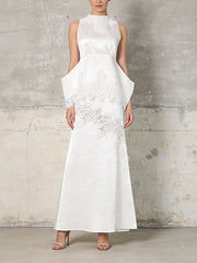 Elegant Sleeveless Slim Lace Ruffles Top Long Skirt Set