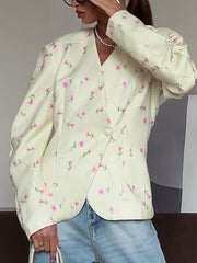 Fashion V Neck Floral Print Blazer