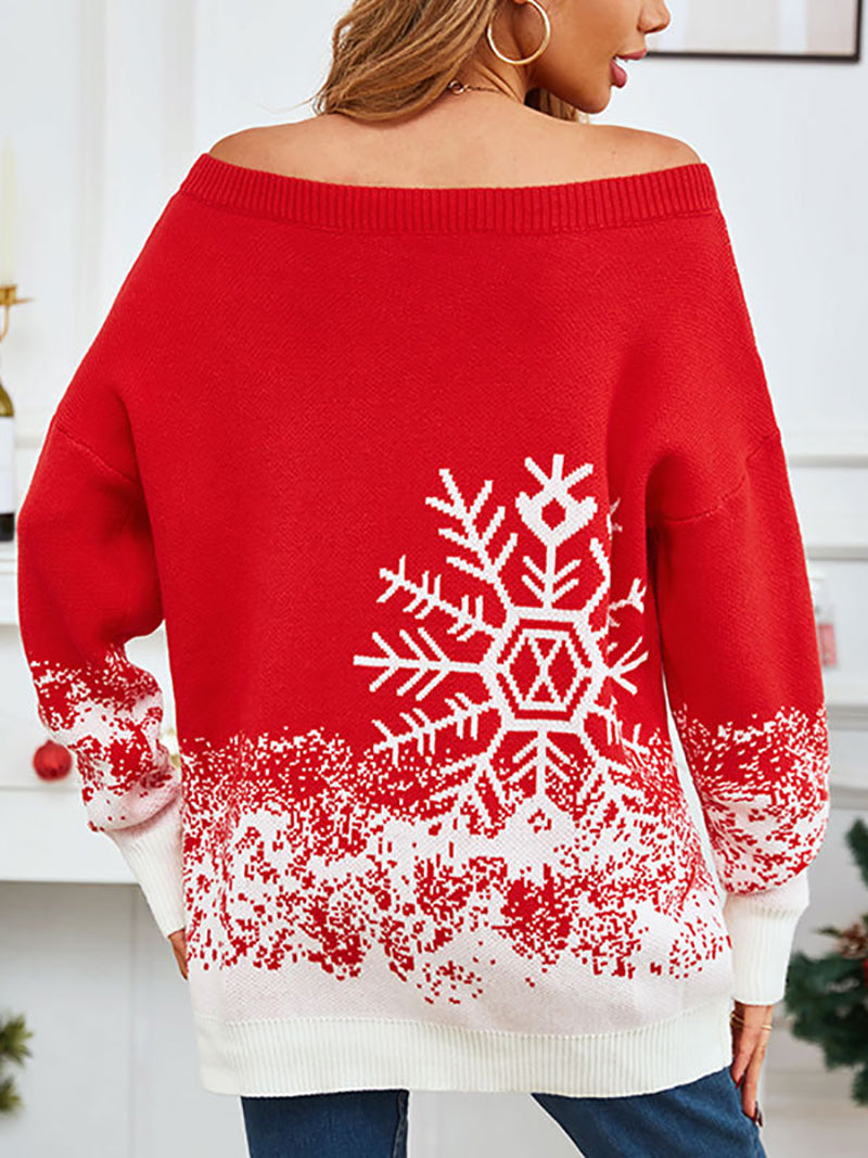 Christmas Off Shoulder Loose Knit Sweater