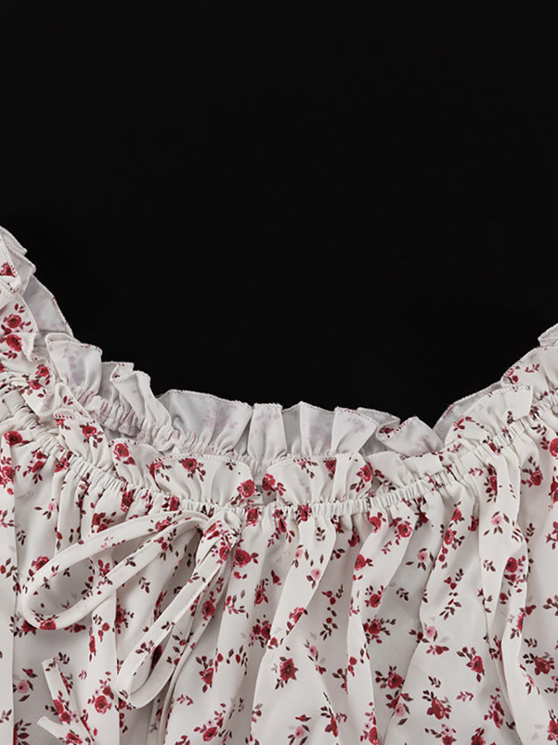 Off Shoulder Print Cinched Waist Mini Dress