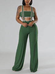 Sexy Crop Tops Skinny Straps Flared Pants Set Jumpsuits