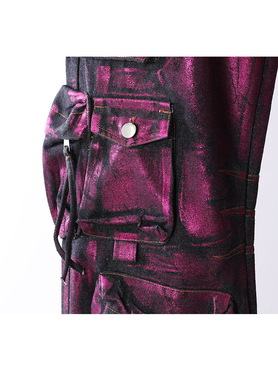 Fashionable Metallic Cargo Trousers Jeans