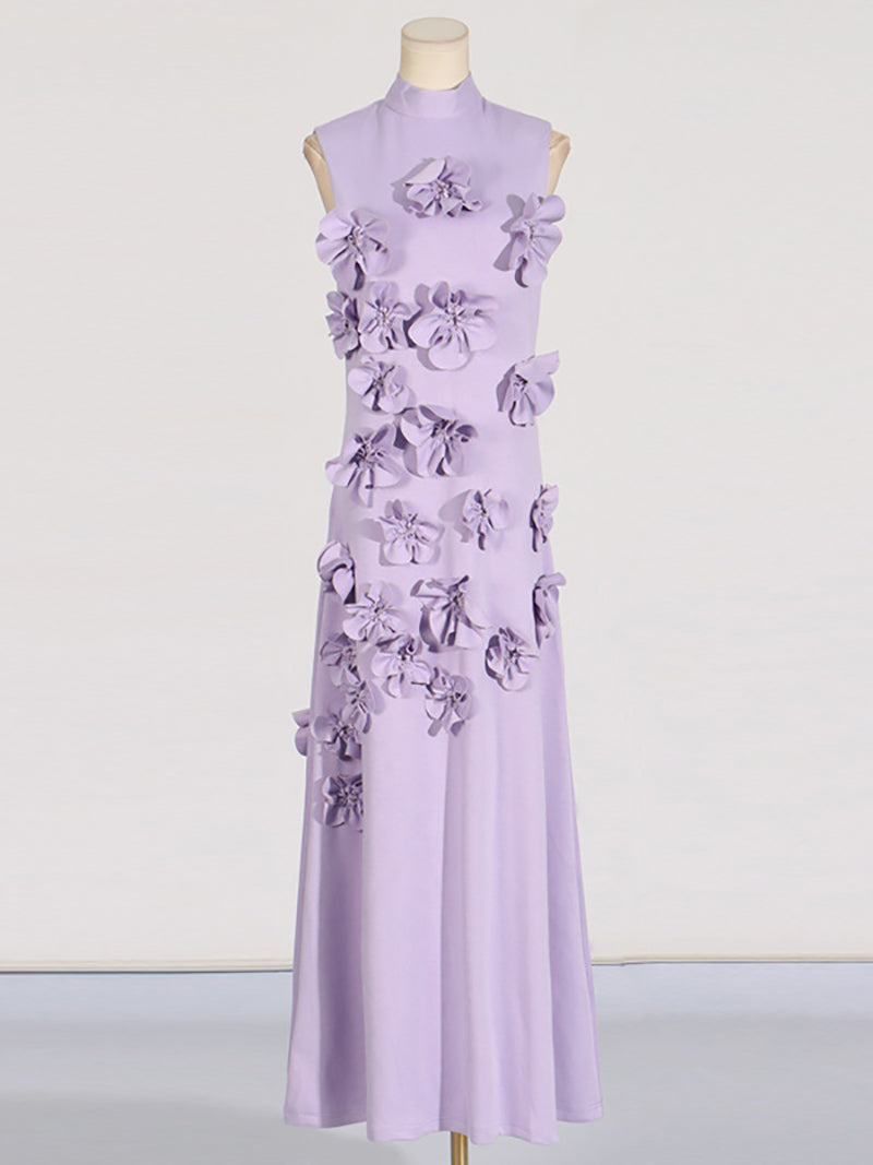 Elegant Floral Applique Sleeveless Maxi Dress Gown