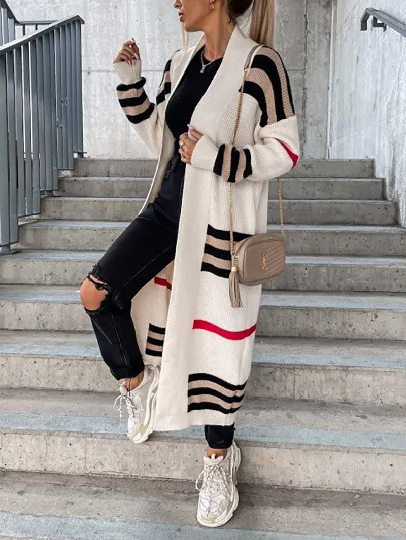 Casual Long Sleeve streak Knit Cardigan