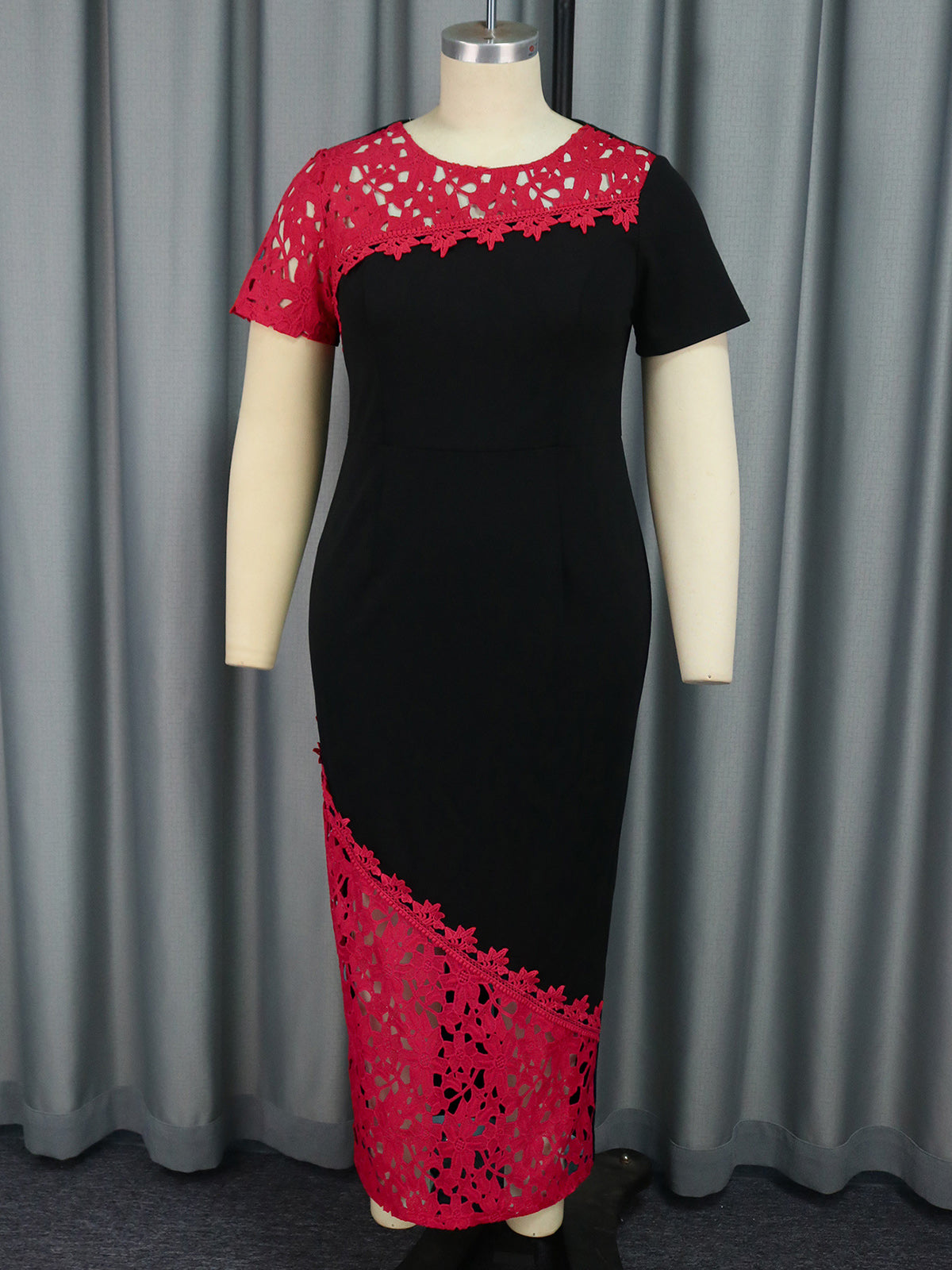 Contrast Color Patchwork Hollow-Out Bodycon Dress