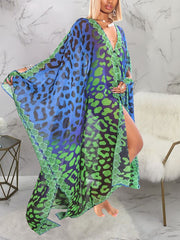 Fashion See-Through Chiffon Print V-neck Dress