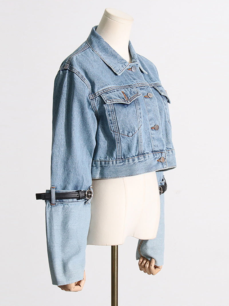 Fashion Long Sleeve Button Up Crop Denim Jacket