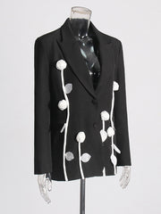 Long Sleeve Single Breasted Patchwork 3D Flowers Blazer